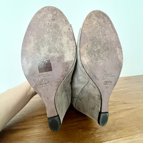 Joie Suede Leather Lace Up Open Toe Wedge Heel Booties Brown Women's Size 39/8.5 - Picture 4 of 7